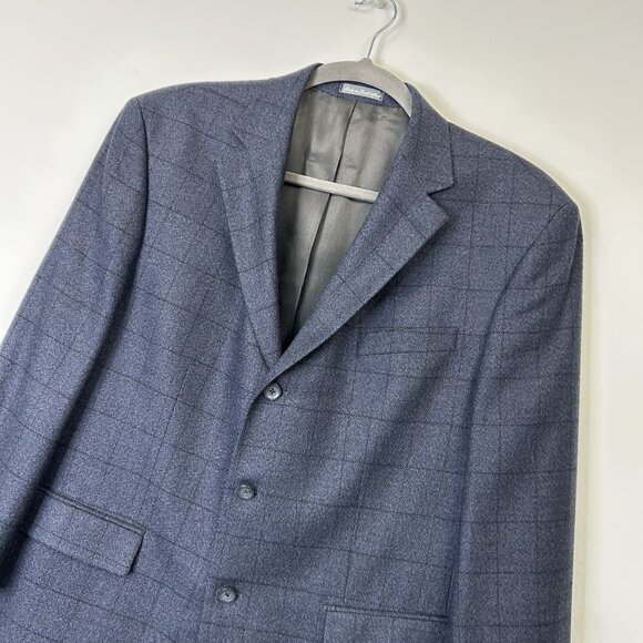 Oscar De La Renta Blazer Jacket Men’s Size 46R Blue Windowpane Sport Coat Wool - Picture 6 of 12